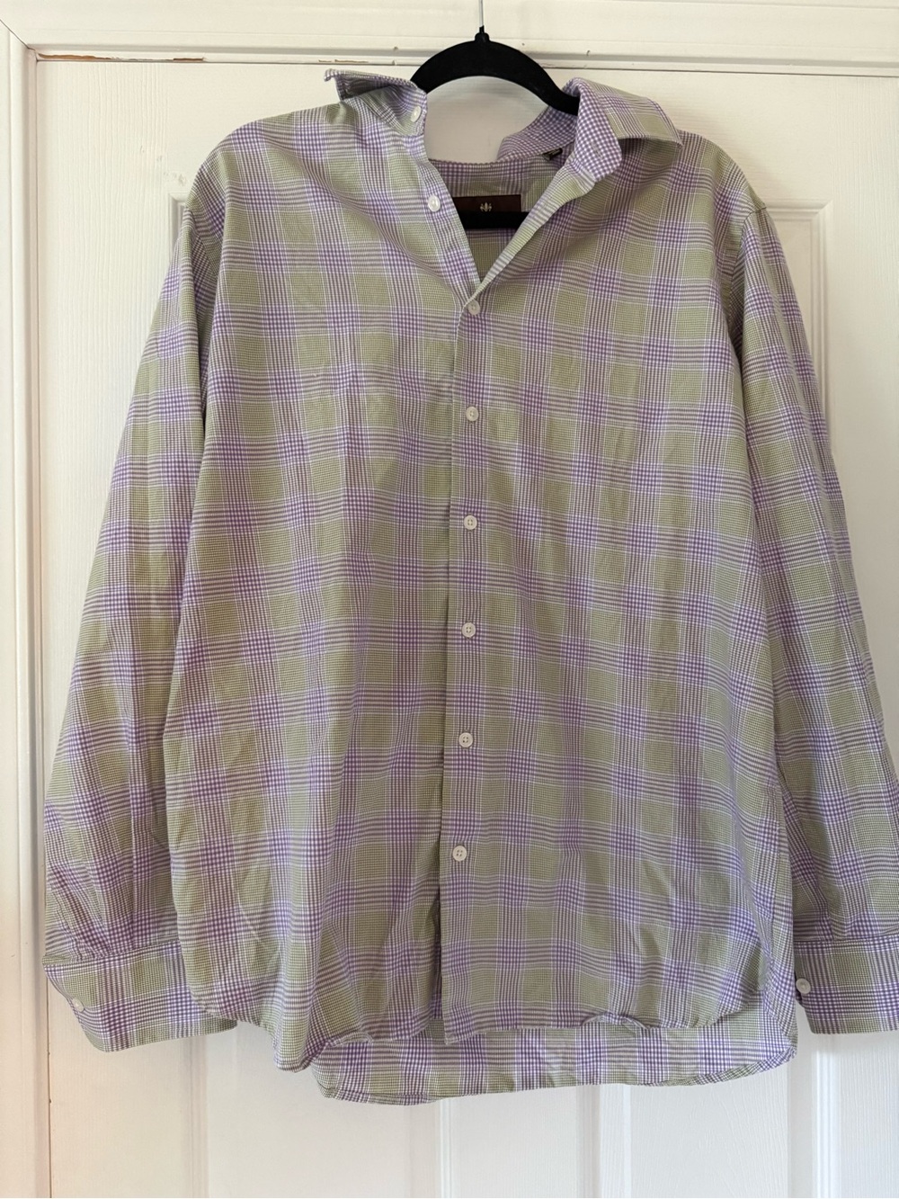 Patrick Assaraf Men’s Plaid Button-Up Shirt in Green & Lavender
